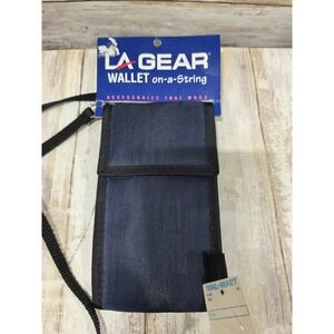 Vintage LA Gear Wallet on a‎ String Navy Blue Nylon Neck Pouch Lanyard NEW